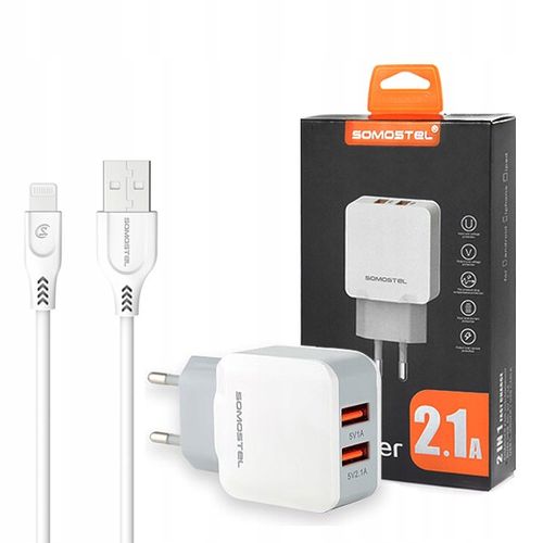 ŁADOWARKA SIECIOWA 2A + KABEL IPHONE 2100mAh 2XUSB na Arena.pl