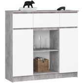 Komoda 101 cm pojemna 2 drzwi 3 szuflady 6 półek - beton biała