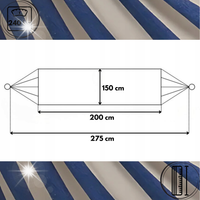 HAMAK OGRODOWY TURYSTYCZNY BOHO DWUOSOBOWY 150x275cm 240kg NIEBIESKO-BIAŁY