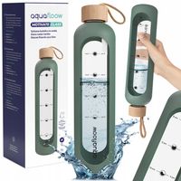 AquaFloow szklana butelka na wodę bidon z miarką 1l + silikonowe etui