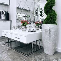 Srebrny stolik kawowy/ ława Biała Milano 120x70x45