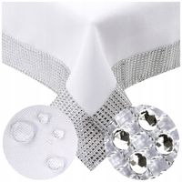 Obrus 120x220 plamoodporny świąteczny biały na stół DIAMENT cyrkonie
