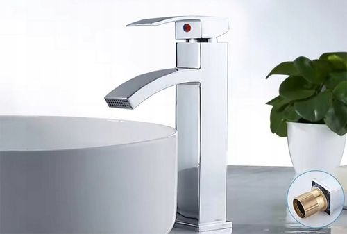 BATERIA UMYWALKOWA KRAN UMYWALKI CHROM NISKA ŁAZIENKOWA CUBIC WODOSPAD na Arena.pl