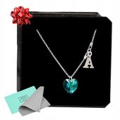 Naszyjnik SREBRNY SERCE SWAROVSKI dowolna literka łańcuszek z sercem