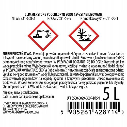 CHLOR PODCHLORYN SODU 15% CZYSZCZENIE Z PLEŚNI GRZYBÓW DO ŚCIAN STUDNI na Arena.pl