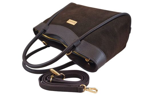 Elegancka torebka ze skóry zamszowej - Brązowa ciemna na Arena.pl