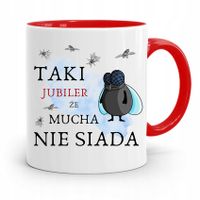 Dla Jubilera Kubek Czerwony Mucha Nie Siada Z Nadrukiem Ze Zdjęciem