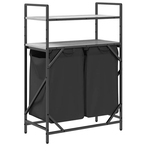 Kosz na pranie 2 przegrody z półkami, szary dąb sonoma na Arena.pl