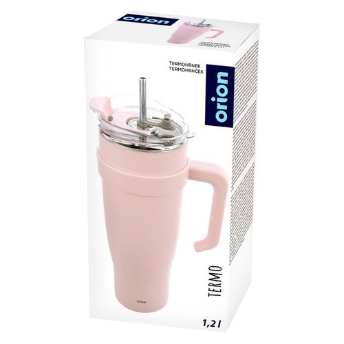 STALOWY KUBEK TERMICZNY TERMOS 1200ml Z RĄCZKĄ I SŁOMKĄ ORION 112283 RÓŻOWY na Arena.pl