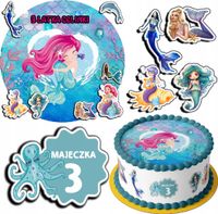 ZESTAW OPŁATEK NA TORT 20CM + 17 POSTACI - SYRENKA + IMIĘ 15CM 18CM