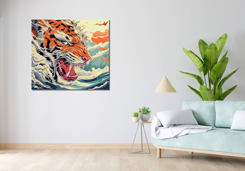 Obraz 100x90cm Tygrys Na Fali zdjęcie 2