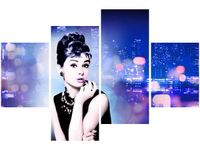 OBRAZ USTA AUDREY HEPBURN PANORAMA MIASTA NIEBIESKI
