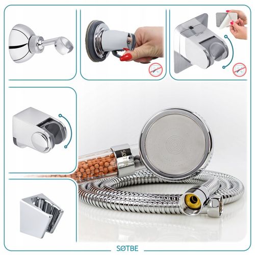 Słuchawka prysznicowa Wysokociśnieniowa 3W1 z filtrami Oszczędzająca Wodę na Arena.pl