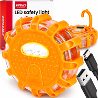FLARA OSTRZEGAWCZA BŁYSKOWA USB 12+3LED KOGUT LAMPA STROBOSKOP POMARAŃCZOWA