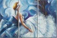 60 90CM OBRAZ 3 ELEM BŁĘKITNA DAMA DRUK PŁÓTNO RAMA