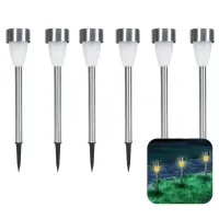 6x lampka solarna wbijana 55x375mm srebrna ciepłe światło do ogrodu