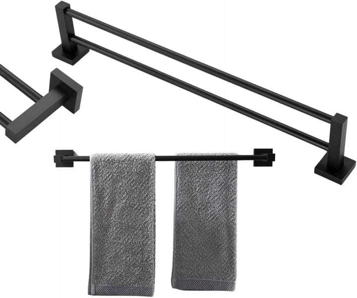 Wieszak Ścienny Łazienkowy Na Ręczniki Czarny 40Cm zdjęcie 5