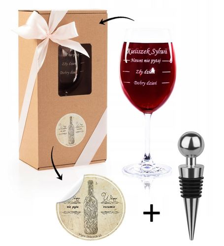 Kieliszek do wina z GRAWEREM prezent upominek urodziny dzień kobiet + KOREK na Arena.pl