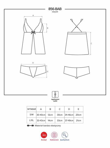 Kusząca koszulka i Stringi - Obsessive 856-BAB-1 S/M zdjęcie 5