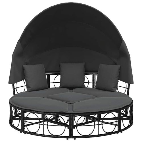 Leżanka ogrodowa, z baldachimem i poduszkami, czarna, rattan PE na Arena.pl