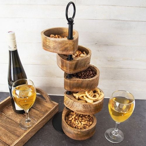 Patera 5-poziomowa Piętrowa Drewniana Obrotowa na Przekąski Owoce Tapas na Arena.pl