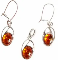 KOMPLET srebrny z BURSZTYNEM wisiorek KOLCZYKI +certyfikat