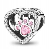 Zawieszka SREBRO 925 Charms Koralik Kość i Łapka Pieska Serce