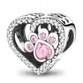 Zawieszka SREBRO 925 Charms Koralik Kość i Łapka Pieska Serce