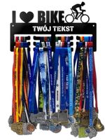 Wieszak na medale I LOVE BIKE twoje imię dowolny tekst 17.3