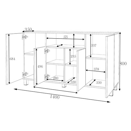 Komoda Do Sypialni Salonu 140cm Bruno Duża Szafka Pojemna Rtv Czarna Wotan na Arena.pl