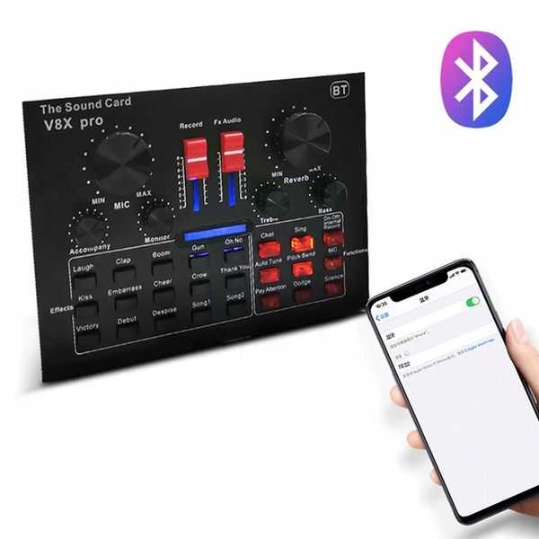 Mikrofon studyjny ze statywem i filtrem USB z mixerem Bluetooth V8X PRO zdjęcie 11