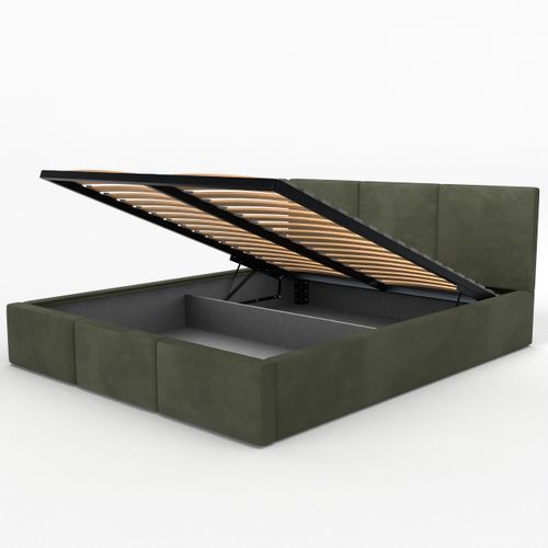 ŁÓŻKO TAPICEROWANE DO SYPIALNI 140x200 ŁÓŻKO PODWÓJNE Z POJEMNIKIEM KHAKI na Arena.pl