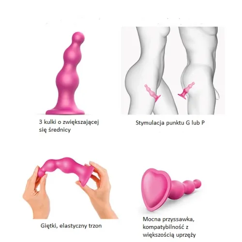 dildo - strap-on-me dildo plug beads metallic raspberry pink l na Arena.pl