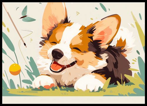 Plakat 70x50cm Beztroski Corgi na Arena.pl