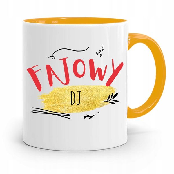 Dla Dja Muzyka Kubek Żółty Fajowy Dj Prezent Z Nadrukiem Ze Zdjęciem zdjęcie 1
