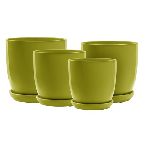 Doniczka ceramiczna Zielona okrągła połysk Ø13cm z podstawką gładka na Arena.pl