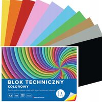 BLOK TECHNICZNY KOLOROWY A3 10 ARKUSZY, 160G, INTENSYWNE KOLORY, INTERDRUK