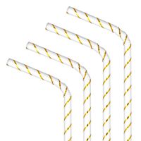 Słomki papierowe białe w złote paski, 10 szt.