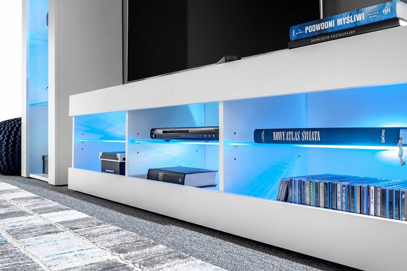 Meblościanka Czarny/Biały LED RGB Meble RTV – Zestaw Mebli zdjęcie 11
