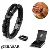 SERASAR, skórzana Bransoletka "Duch" dla mężczyzn, czarna 17 cm