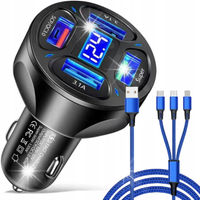 SZYBKA Ładowarka samochodowa 4xUSB 7A MOCNA 66W 3xQC SZYBKI KABEL 3W1