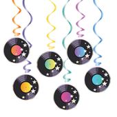 Dekoracja wisząca świderki kolorowe płyty winylowe Retro Disco, 6 szt.