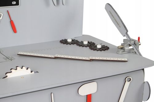 KOLOR Drewniany warsztat majsterkowicz tablet kłódka imadło schowek piła PL na Arena.pl