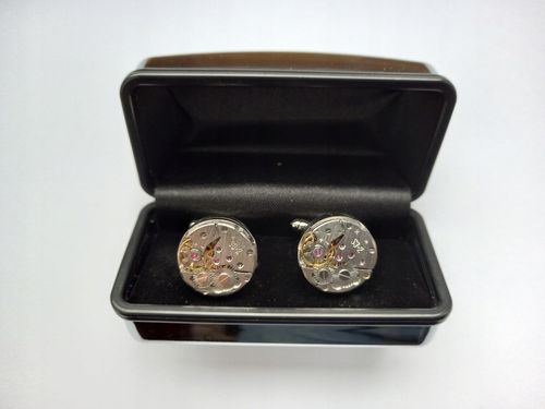 Spinki do mankietów Zegarek Werk Mechanizm Zegarka Steampunk Metalowe Etui na Arena.pl