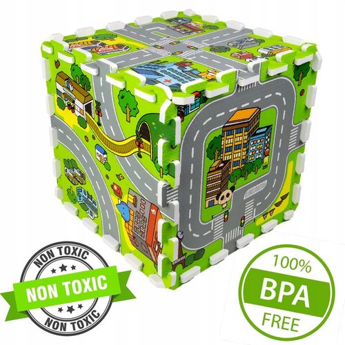 GRUBE PUZZLE PIANKOWE DUŻA MATA PODŁOGOWA EDUKACYJNA 90x90 ULICE MIASTO na Arena.pl