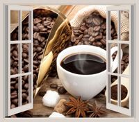 FOTOTAPETA 3D OKNO kuchenna do kuchni kawa