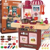 KUCHNIA DLA DZIECI 57CM + AKCESORIA KUCHENNE GARNKI KRAN PARA ZABAWKA RÓŻ