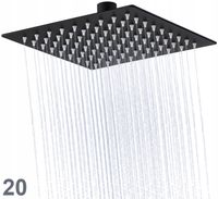 DESZCZOWNICA PRYSZNICOWA STALOWA CIENKA kwadratowa 20cm CZARNA natryskowa