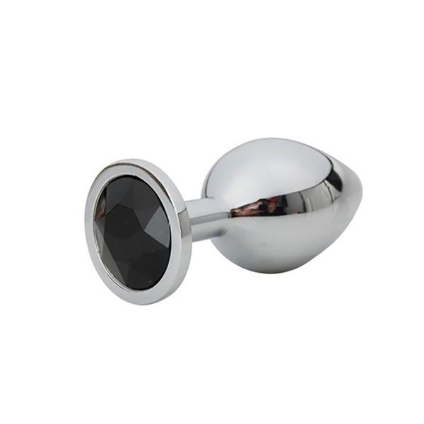 Silver Small Butt Plug With Black Diamond zdjęcie 1