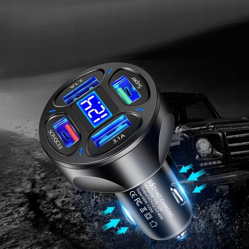 MOCNA SZYBKA ŁADOWARKA SAMOCHODOWA 4x USB PD QC 3.0 66W DO TELEFONU DO AUTA na Arena.pl